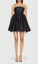 stephanie crystal embellished mini dress in black