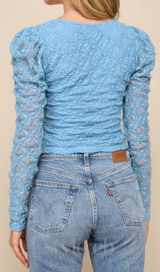 Light Blue Lace Long Sleeve Corset Crop Top
