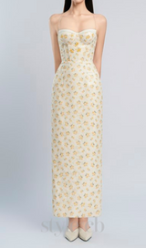 print embroidery maxi dress in beige