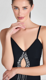 BLACK DIAMOND EMBELLISHED BANDGE MINI DRESS