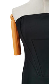 STRAPLESS FEATHER CORSET DRESS IN BLACK Dresses styleofcb