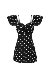 hermosa Dot Off Shoulder Mini Dress In Black
