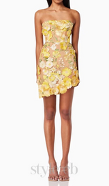 Strapless floral Mini Dress in yellow