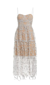 FLORAL EMBELLISHED MIDI DRESS IN BLUE