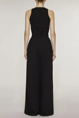 VEST HIGH WAIST WIDE LEG LONG SKIRT SUIT IN BLACK