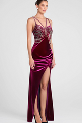 BUTTERFLY RHINESTONE VELVET DRESS