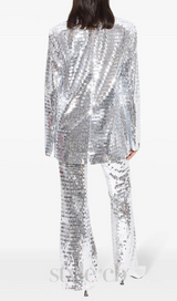 sequin-embellished trousers blazer set in silver