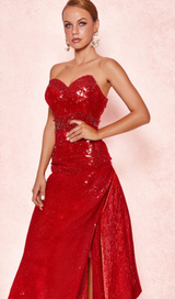 Caitlin off-shoulder sequin midi dress in red