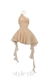 jessica halter ruffle trim mini dress in beige