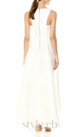 sleeveless v-neck midi dress in beige