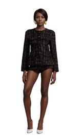 Claudine black metallic tweed jacket & shorts matching set