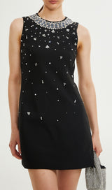 CRYSTAL-EMBELLISHED MINI DRESS IN BLACK