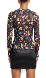 Floral Puckered Lace Top in black multi