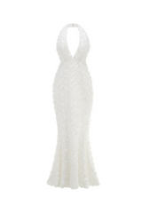 susanna 3D Flower Applique maxi Dress in white