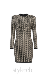 Short bicolor jacquard mini dress with monogram