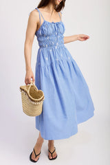 simona Embroidered stripes midi dress in blue