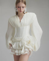 wallis 3d flower ruffle trim mini dress in white