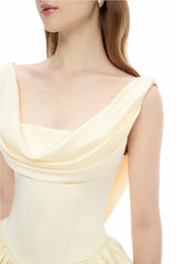 bernice backless pleated puffy Mini Dress - Champagne