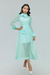 vicky flower embellished lace midi dress in green