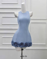 janice 3d flower sleeveless mini dress in blue