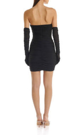 3D FLOWER BANDAGE MINI DRESS IN BLACK