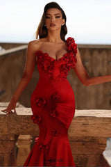 candice one-shoulder flower bodycon maxi dress in red