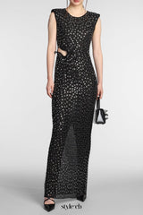 xaviera Square Rhinestone maxi Dress in black