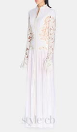 lace embroidered hollow maxi dress in white