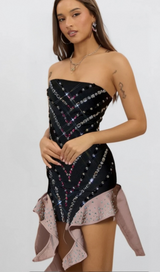 afra CADY STRAPLESS RHINESTONE BANDAGE MINI DRESS
