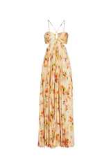 candice pleated floral maxi dress in yellow