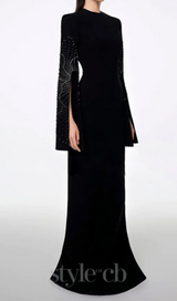 stephanie slit-sleeve bodycon maxi dress in black