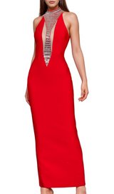 Rhinestone Bandage maxi Dress in red