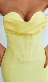 PATCHWORK STRAPLESS BANDAGE DRESS