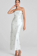 BANDEAU EMBELLISHED MIDI DRESS IN WHITE