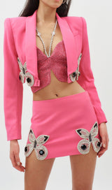 EMBELLISHED BUTTERFLY CROPPED BLAZER IN PINK