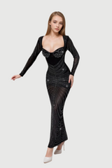 LONG SLEEVE CRYSTAL MAXI DRESS