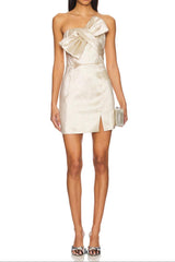 Bowknot patchwork strapless mini dress in champagne