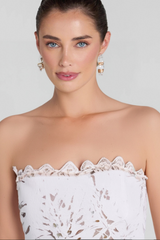 OFF-SHOULDER WHITE FLORAL LACE MIDI DRESS