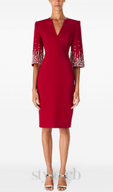 biela v-neck crystal-embellished midi dress in red