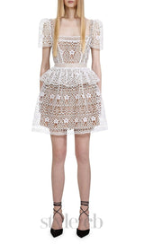 GUIPURE LACE LAYERED MINI DRESS