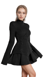 athena Keilani Black Long Sleeve Mini Bodysuit