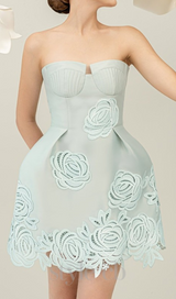 THERA FLOWER EMBELLISHED MINI DRESS IN PALE BLUE