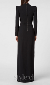 melissa v neck long blazer dress in black
