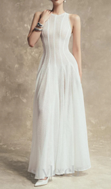 sleeveless lace crochet maxi dress in white