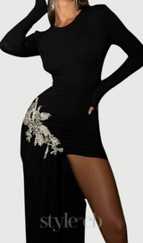 Okama Long Sleeves Diamond Bandage Mini Dress in black