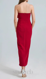 michelle 3d flower strapless midi dress in red