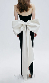 hermosa silk strapless bow gown in black
