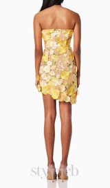 Strapless floral Mini Dress in yellow