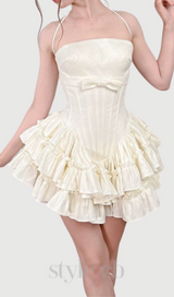 wendy ruched trim strapless mini dress in white