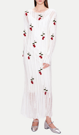 Hilaria Rose Handcrafted Knit Midi Dress in White